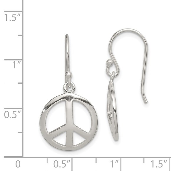 Sterling Silver Polished Peace Dangle Earrings - Picture 2 of 4